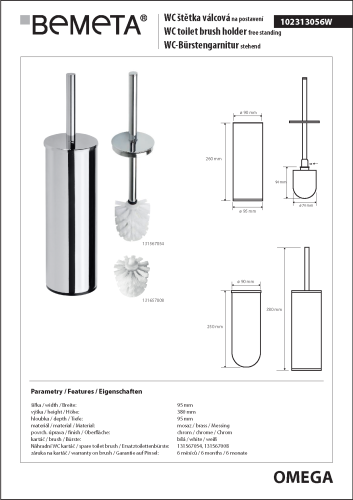 OMEGA Szczotka WC stojąca (szczotka biała) 102313056 rysunek