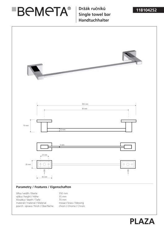 PLAZA Wieszak na ręcznik 30x7 cm 118104252 rysunek