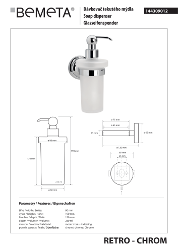 RETRO Dozownik do mydła 300 ml chrom połysk 144309012 rysunek