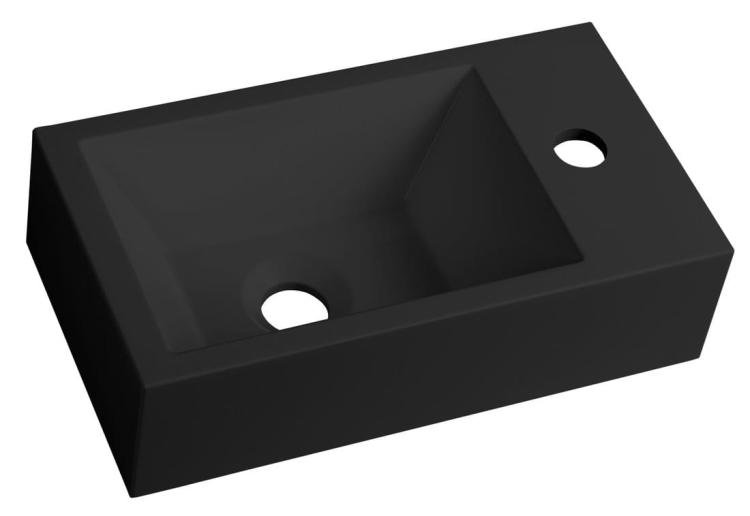 AMAROK umywalka kompozytowa 40x11x22 cm, czarny mat, bateria z prawej strony AR500B