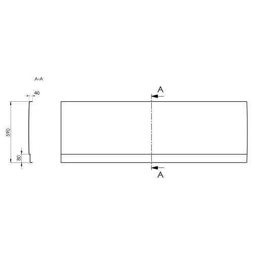 PLAIN NIKA obudowa czołowa do wanny 180x59 cm czarny mat 72543.21 rysunek techniczny