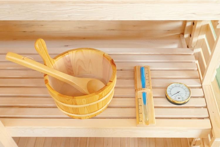 PANORAMA Sauna domowa fińska 2-osobowa 130x120x200 cm J60130 cebrzyk i klepsydra