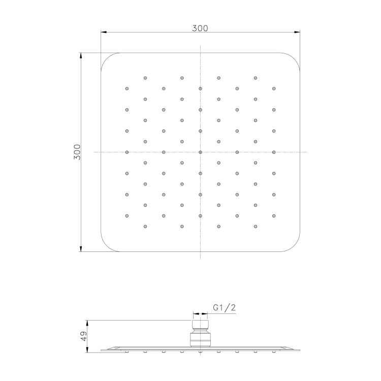 Deszczownia złoty mat 30x30 cm SL101GB rysunek techniczny