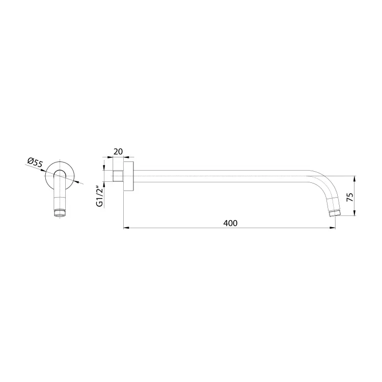 Ramię deszczowni 400mm, złoty mat BR519 rysunek techniczny