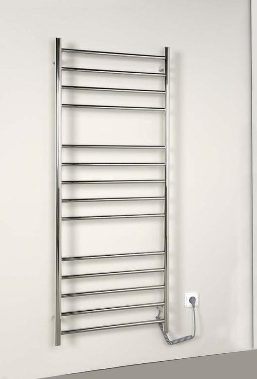 REDONDO elektryczna suszarka na ręczniki, okrągła, 630x1160 mm, 130 W, stal nierdzewna polerowana ER230V  na ścianie