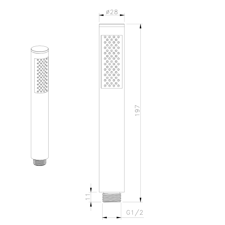 Słuchawka prysznicowa, 185 mm, złoty mat DO219 rysunek techniczny