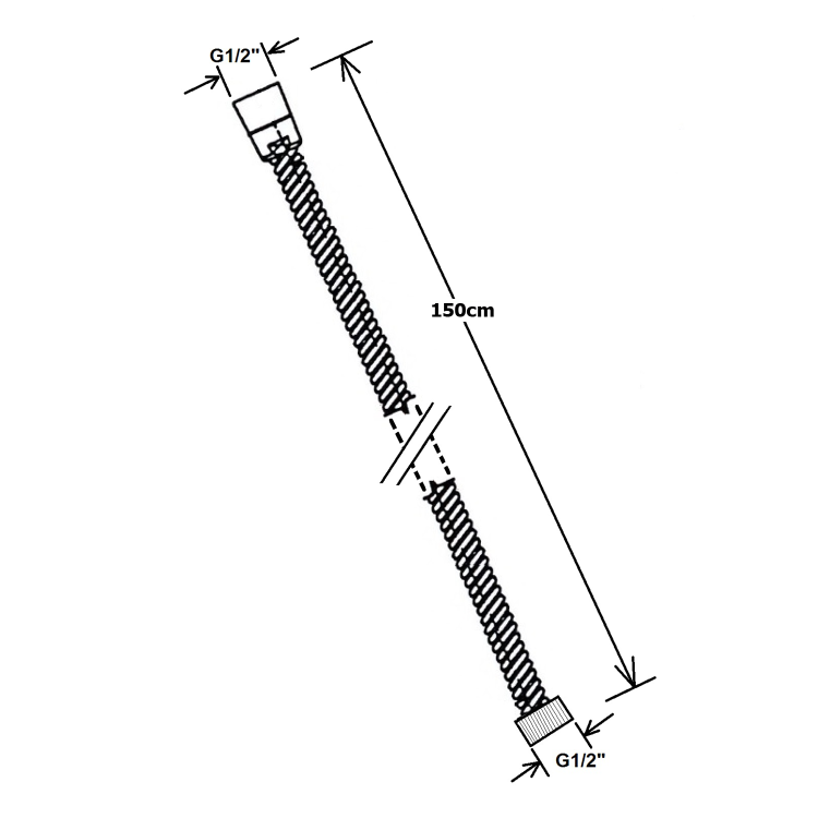 POWERFLEX wąż prysznicowy spiralny, 150cm, czarny mat FLEX156 rysunek techniczny