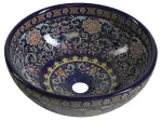 PRIORI Umywalka ceramiczna nablatowa, okrągła 41x15,5 cm, fioletowa z ornamentem PI022