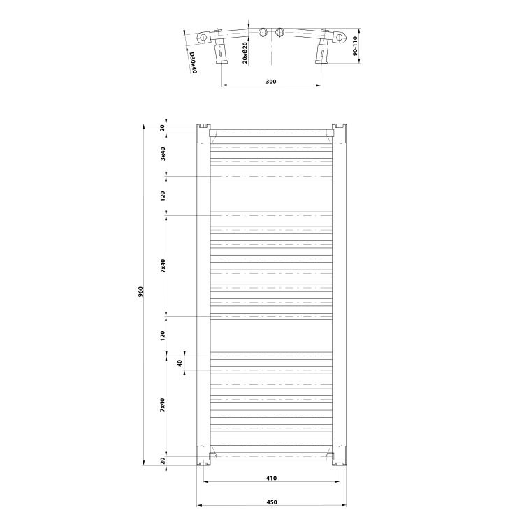 ORBIT grzejnik łazienkowy owalny, 450x960 mm, 447 W, biały ILO94T