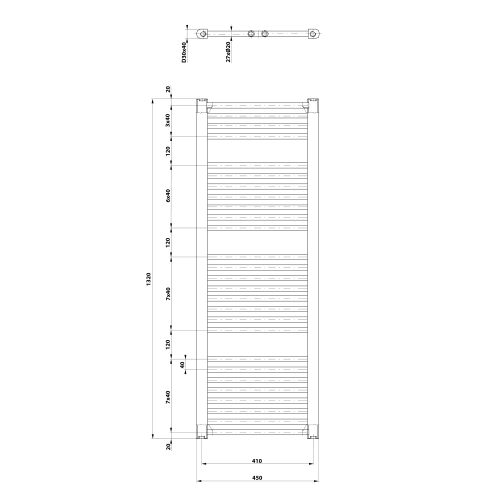 DIRECT Grzejnik łazienkowy 450x1320 mm, 594 W, biały ILR34T rysunek tech