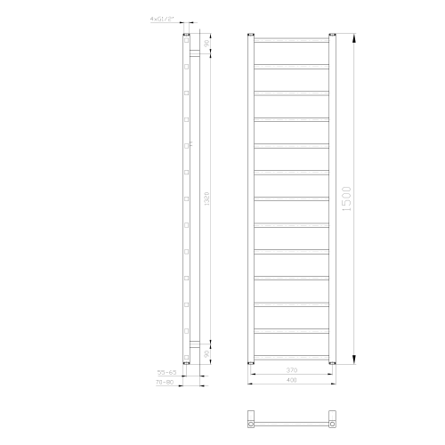 METRO LIGHT grzejnik 400x1500mm, 323 W, biały IR447T rysunek techniczny