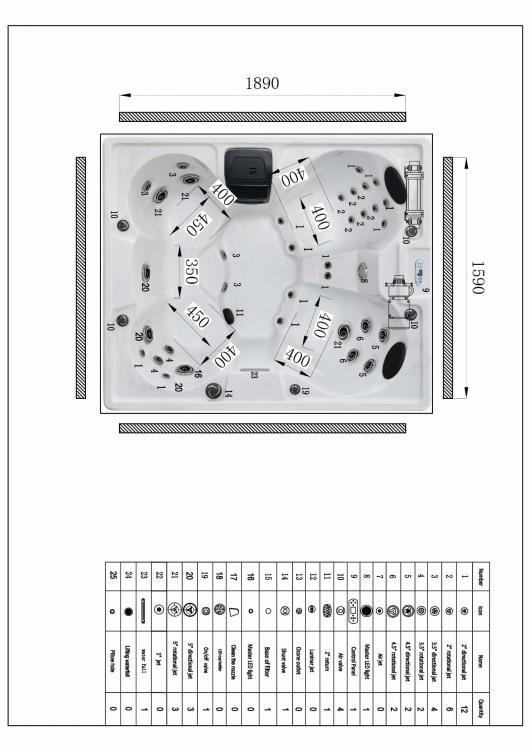 Basen ogrodowy JACUZZI, 5 osobowy - SPA62 rysunek techniczny