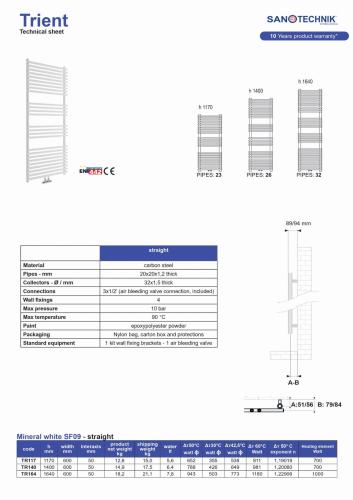 TRIENT Grzejnik łazienkowy 1400x600 mm 788 W czarny mat TRS140 rysunek techniczny