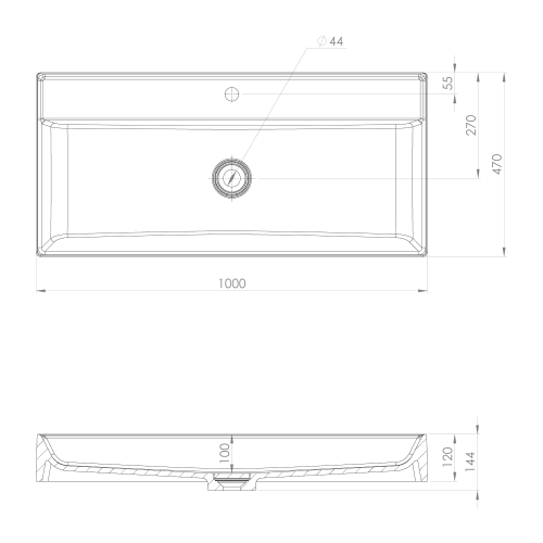 TWIG umywalka kompozytowa z pokrywą odpływu 100x47cm, biały TW100 rysunek techniczny