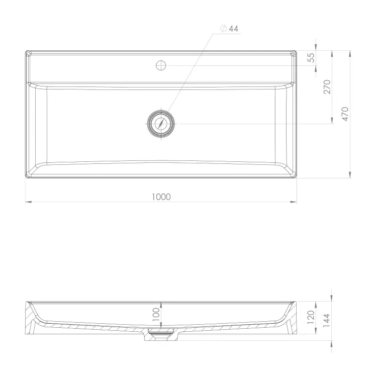TWIG umywalka kompozytowa z pokrywą odpływu 100x47cm, biały TW100 rysunek techniczny