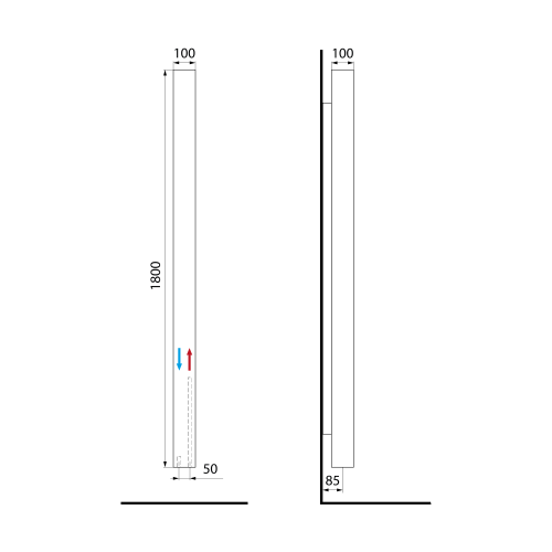 CUBIQ grzejnik łazienkowy 100x1800 mm, 365 W, biały mat LQ284  rysunek techniczny
