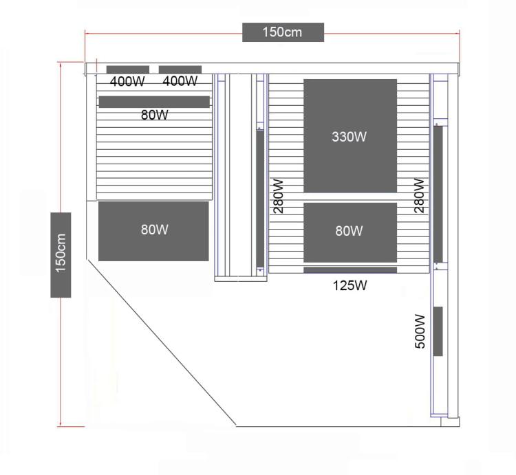 CARBON 3 Sauna na podczerwień 2 osobowa 150x150x195 cm J11150 wymiary