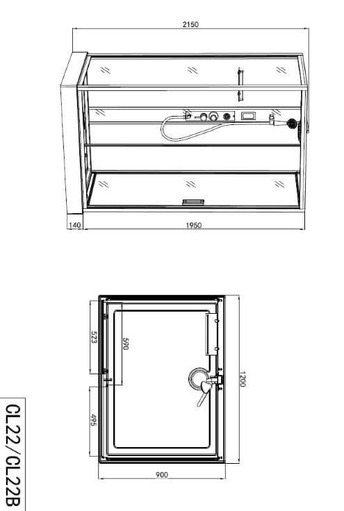 Kabina prysznicowa prostokątna czterościenna 90x120x215 cm BOSTON czarny CL22B rysunek techniczny