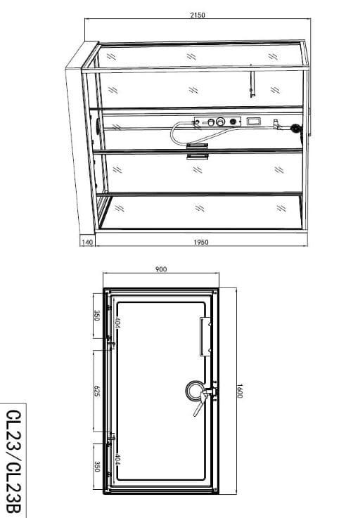 Kabina prysznicowa prostokątna czterościenna 90x160x215 cm NEW YORK chrom CL23 rysunek techniczny