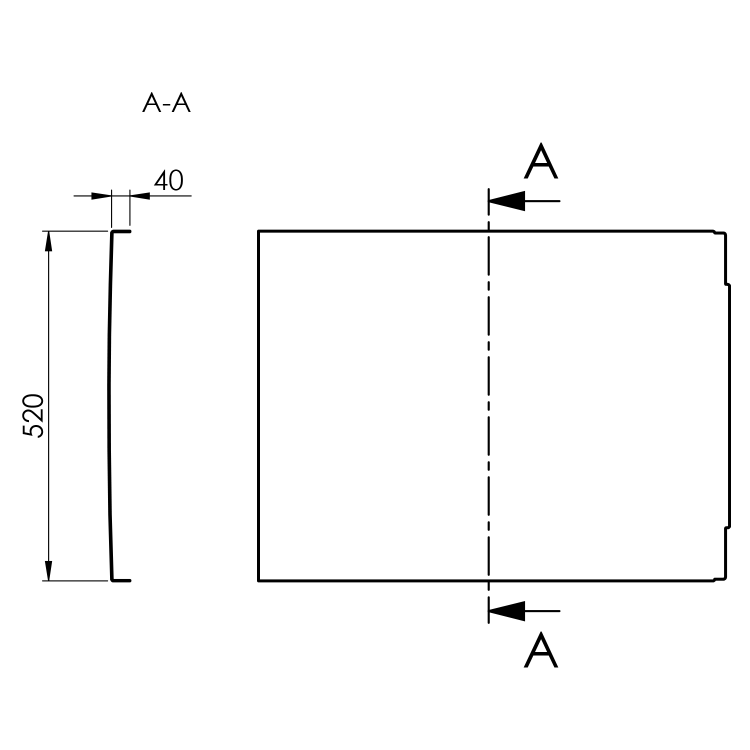 COUVERT obudowa boczna 70x52cm czarny mat 72854.21 rysunek techniczny