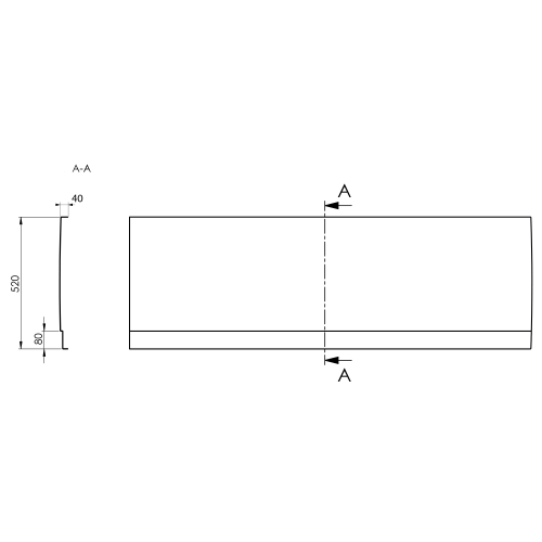 COUVERT obudowa czołowa lewa 170x52 cm czarny mat 72859.21 rysunek techniczny