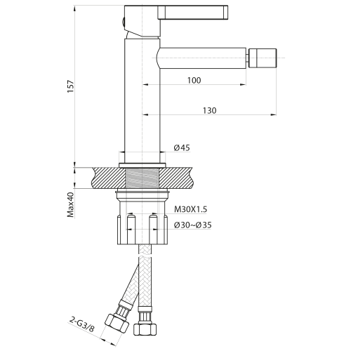 ICONIC bateria bidetowa bez odpływu, czarny mat AF003B rysunek techniczny
