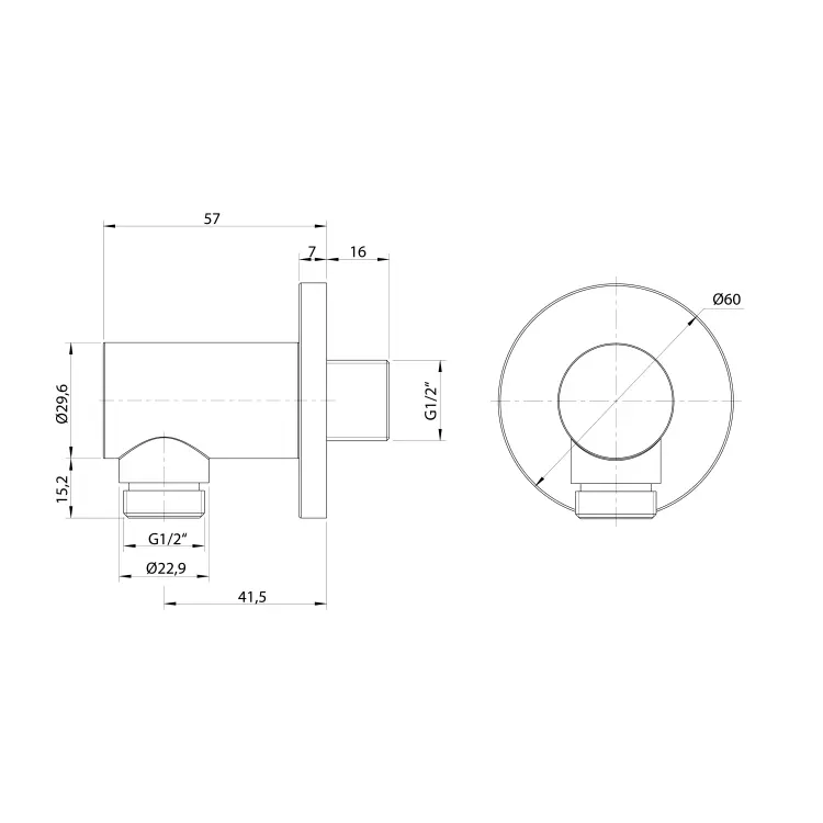 Przyłącze kątowe czarny mat 1205-01B rysunek techniczny