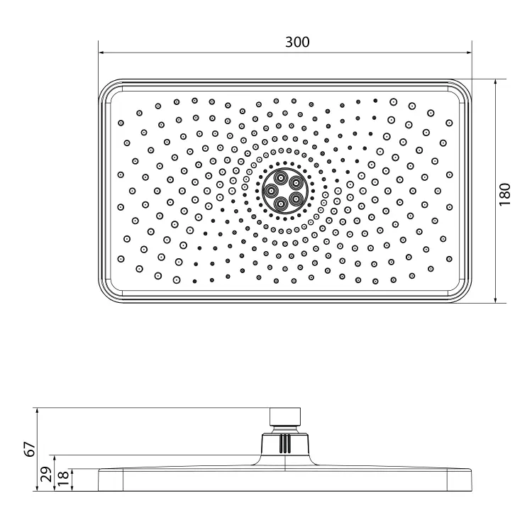 Deszczownia prostokąt 30x15 cm czarny mat SK851B rysunek techniczny