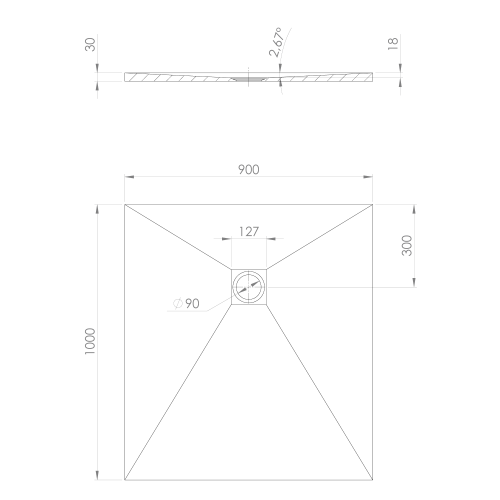 TRENECA brodzik kompozytowy z możliwością docinania 100x90 cm, czarny mat 84306.11 rysunek techniczny