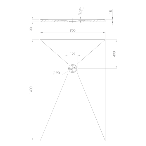 TRENECA brodzik kompozytowy z możliwością docinania 140x90 cm, biały mat 84309.11 rysunek techniczny