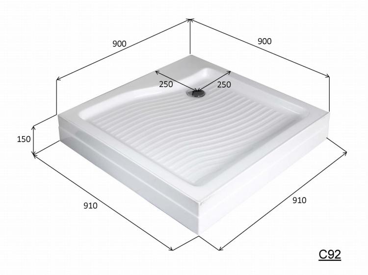 Brodzik akrylowy kwadratowy kompletny 90x90 cm C92 - rysunek techniczny.jpg