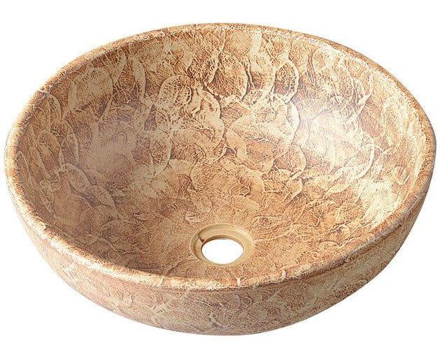 PRIORI Umywalka ceramiczna nablatowa, okrągła 42x15 cm, brązowa ze wzorem PI010