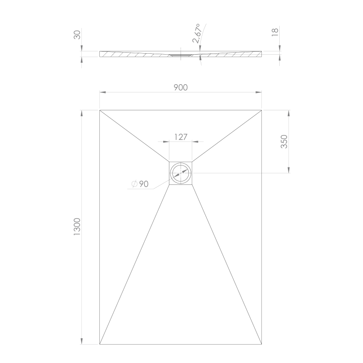 TRENECA brodzik kompozytowy z możliwością docinania 130x90 cm, beżowy mat 84308.81 rysunek techniczny