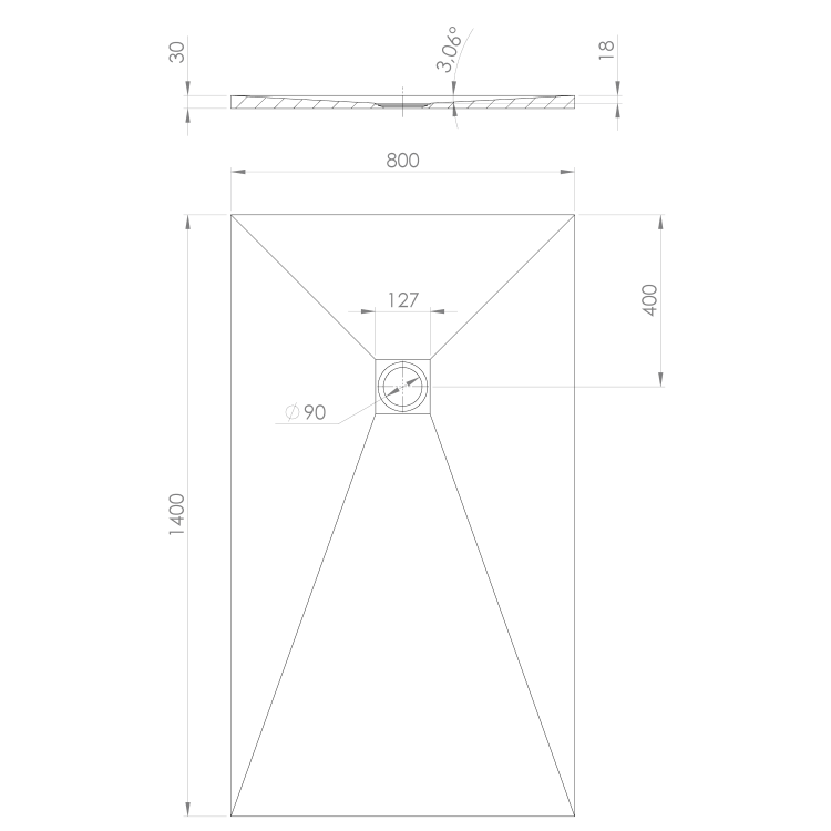 TRENECA brodzik kompozytowy z możliwością docinania 140x80 cm, biały mat 84304.11 rysunek techniczny