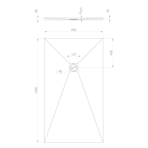 TRENECA brodzik kompozytowy z możliwością docinania 160x90 cm, beżowy mat 84311.81 rysunek techniczny