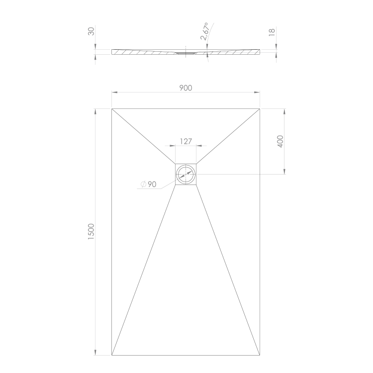 TRENECA brodzik kompozytowy z możliwością docinania 150x90 cm, biały mat 84310.11 rysunek techniczny