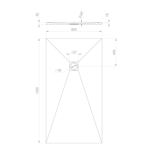 TRENECA brodzik kompozytowy z możliwością docinania 150x80 cm, beżowy mat 84305.81 rysunek techniczny