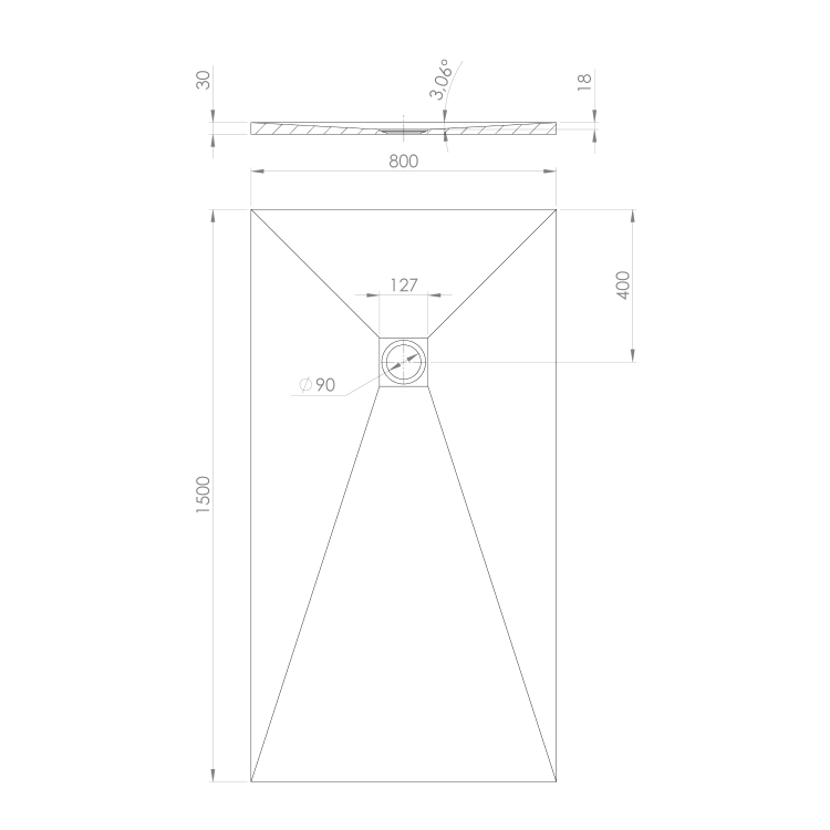 TRENECA brodzik kompozytowy z możliwością docinania 150x80 cm, szary mat 84305.31  rysunek techniczny