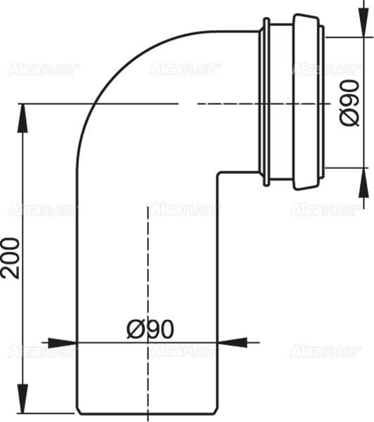 Kolano odpływowe 90/90 M908 wymiary