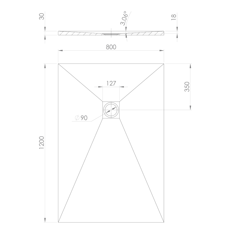 TRENECA brodzik kompozytowy z możliwością docinania 120x80 cm, czarny mat 84302.21 rysunek techniczny