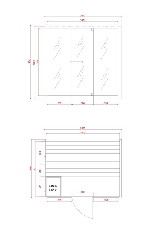 KOTKA Sauna na podczerwień 4-5 osobowa 200x150x190 cm F70150 rysunek techniczny