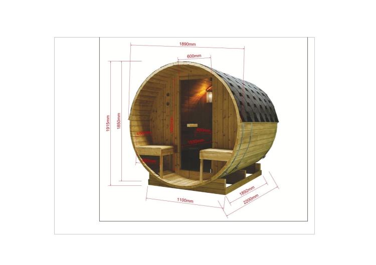 BERGEN Sauna zewnętrzna ogrodowa 4-osobowa sucha Fińska w kształcie beczki świerk z siedziskami zewnętrznymi F70220 wymiary