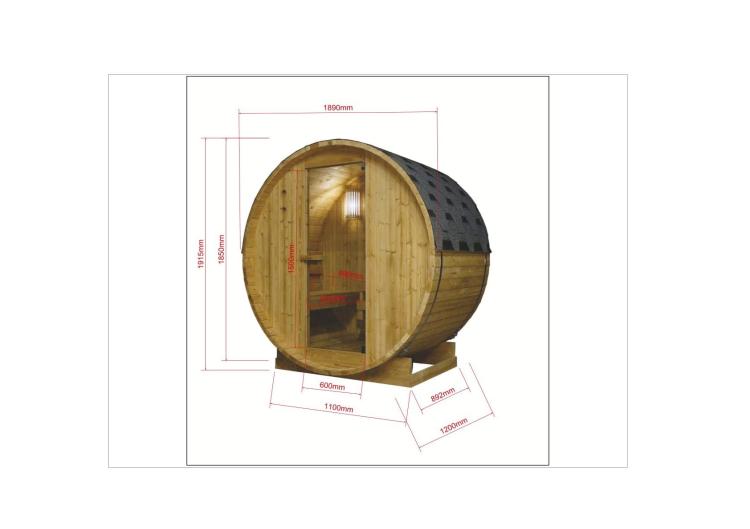 TROMSÖ M Sauna zewnętrzna ogrodowa 2 osobowa sucha Fińska w kształcie beczki świerk F50120 wymiary