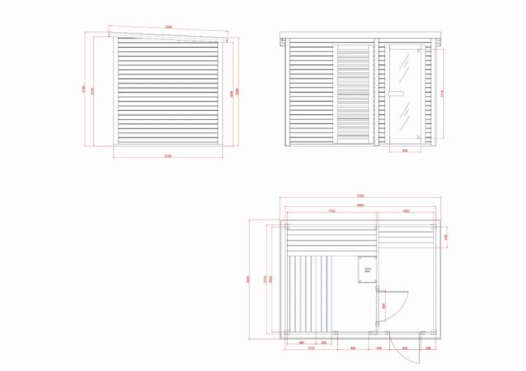 VAASA Sauna zewnętrzna ogrodowa 4-osobowa sucha Fińska świerk F30310  rysunek techniczny