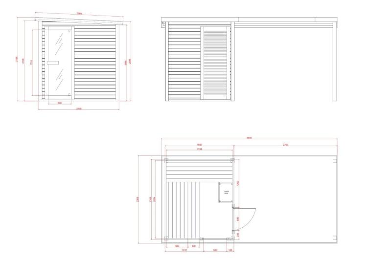 RAUMA Sauna zewnętrzna ogrodowa 4-osobowa sucha Fińska z przedsionkiem F30460 rysunek techniczny