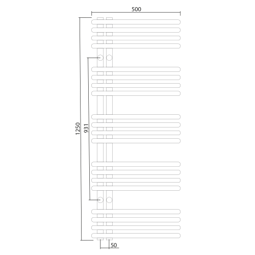 NYMPHA grzejnik łazienkowy 500x1250 mm, 334W chrom LLN125 rysunek techniczny