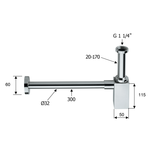Syfon umywalkowy 1'1/4, odpływ 32 mm, złoty mat SI419 rysunek technicznyy