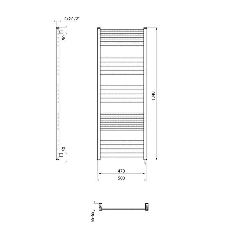 METRO-E grzejnik elektryczny 500x1340 mm, 500 W, biały ME513 rysunek techniczny