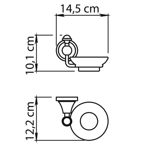 NEVIS mydelniczka, ceramika, chrom NV1113 rysunek techniczny