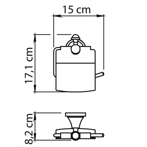 NEVIS wieszak na papier toaletowy z klapką, chrom NV2513 rysunek techniczny